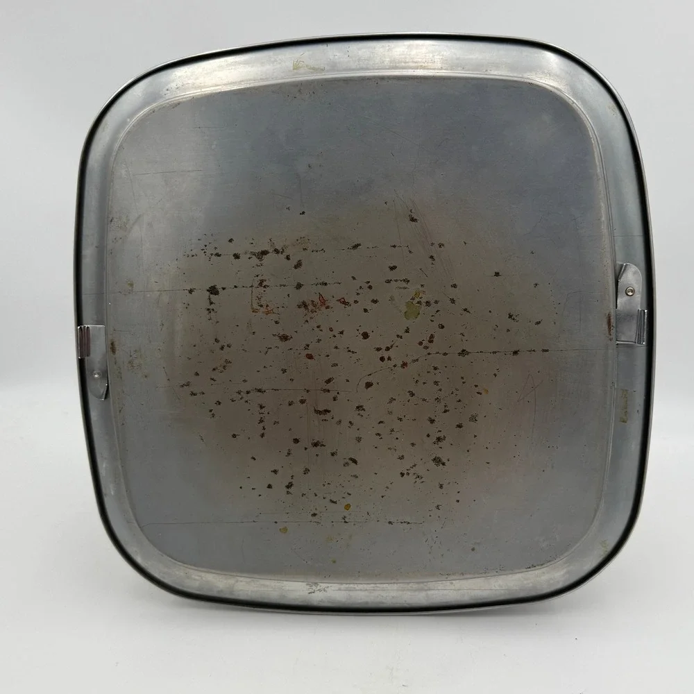 Vintage Mid Century Chrome Metal Cake Carrier Box with Tray and Server Cream
